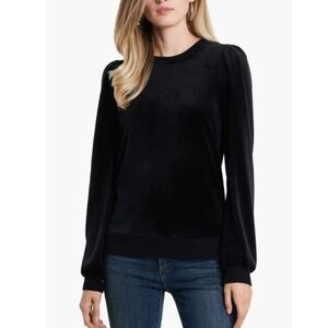 NWT Talbots Black Velvet Round Neck Stretch Pull-over Long Puff Sleeve Top S